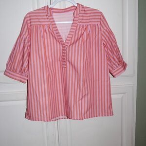 Cute Pink and Orange Striped short sleeve top, size lrg